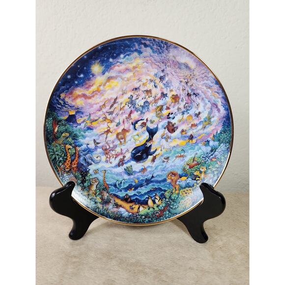 Plate In the Beginning by Bill Bell 8" Animals Bible Story 1991 Porcelain Vtg - Picture 2 of 12